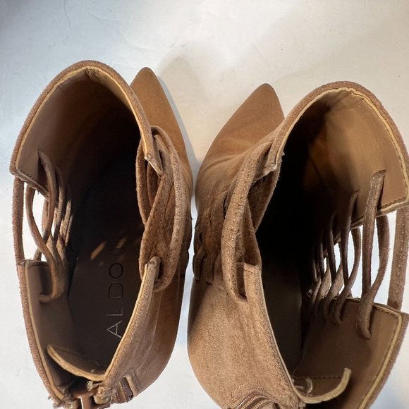 Aldo Women's Tuxedo Suede Pointed Toe Ankle Boots Tan Size 5 - Picture 8 of 11